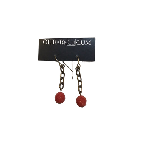 Red Faceted Czech Glass Earrings on Chain