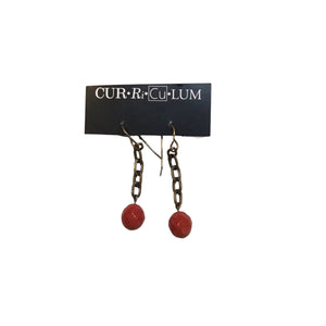 Red Faceted Czech Glass Earrings on Chain