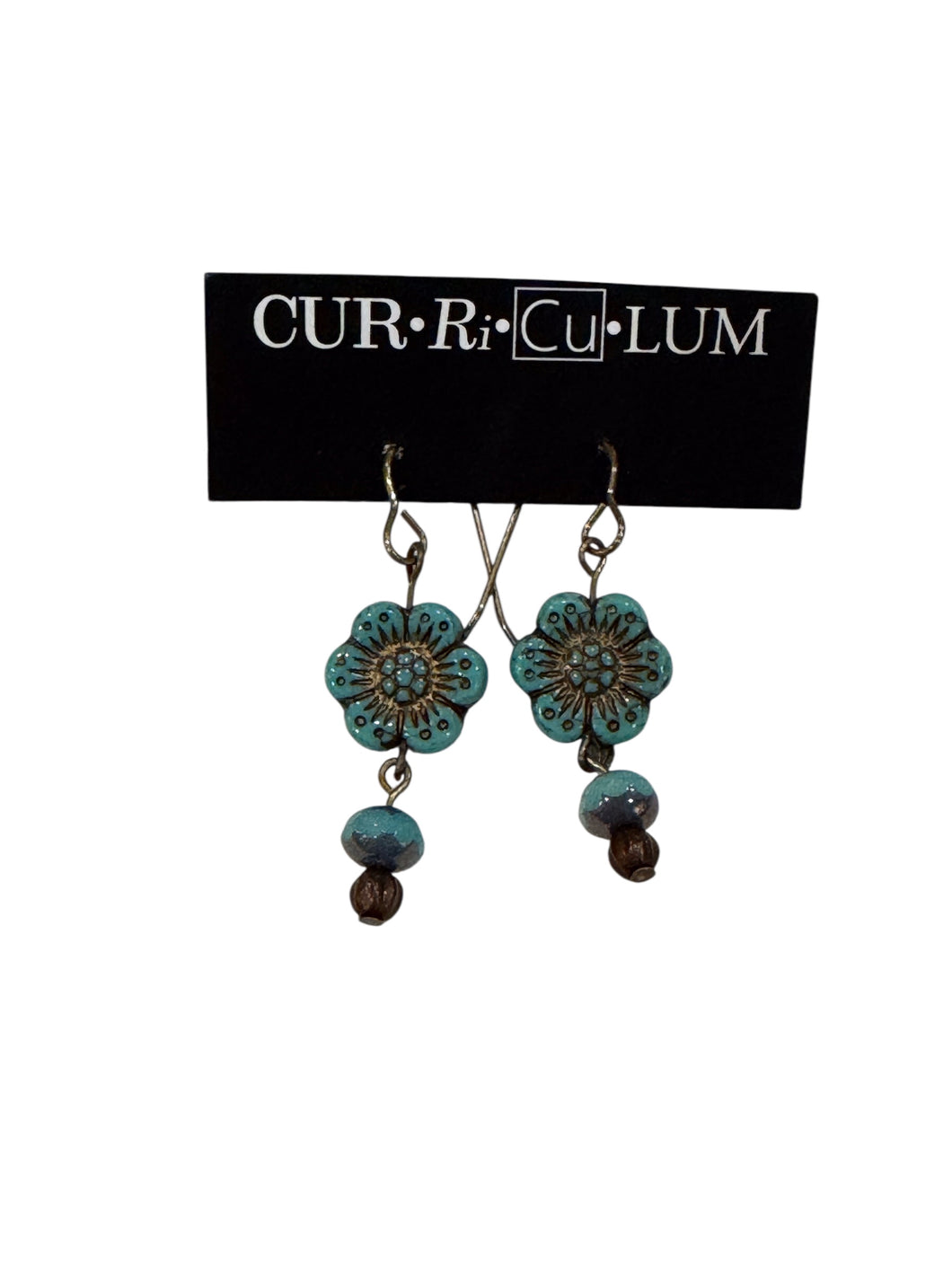 Teal and Copper Wild Rose Czech Glass Earrings