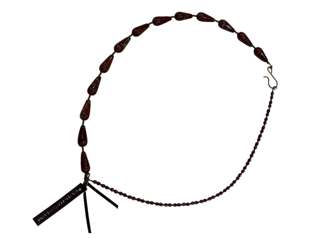 Red with Picasso-Finish Drop Czech Glass Necklace with Side Clasp - 22