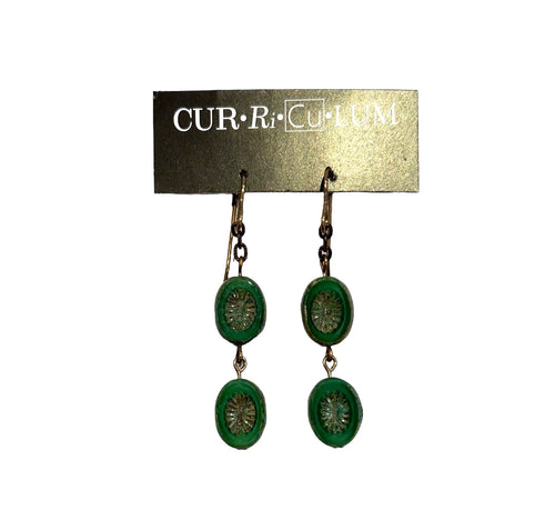 Green Kiwi Bead Earrings--Czech Glass Beads