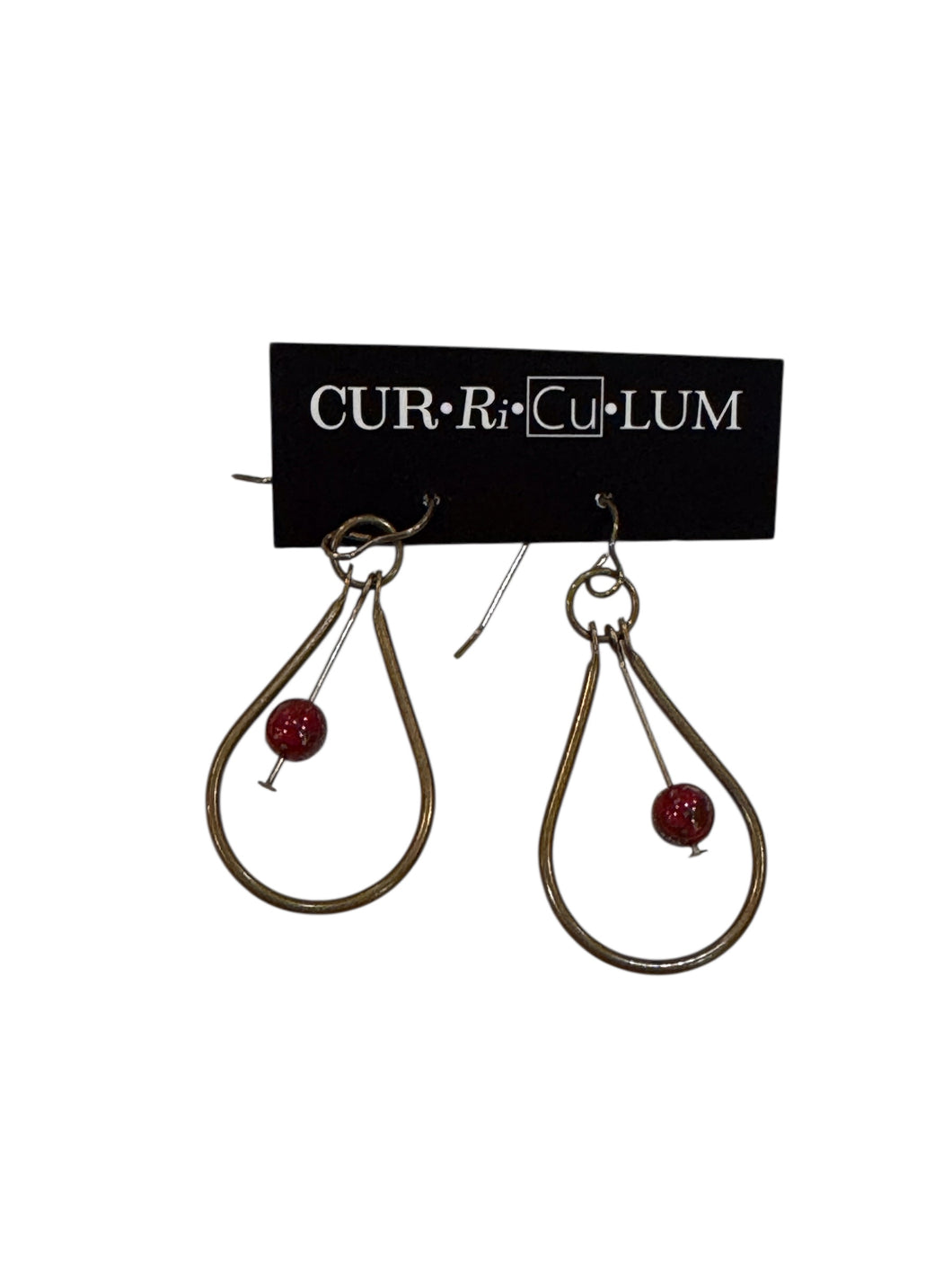 Red Czech Glass with Brass Teardrop Earrings