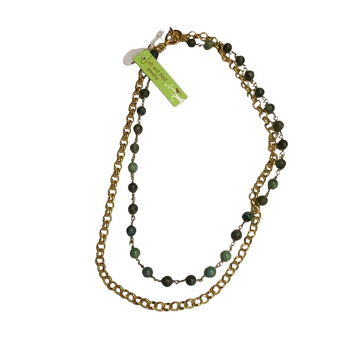 Double paperclip & Green Stone Necklace