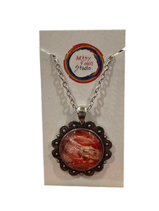 Paint Puddle Glass Necklace--Red