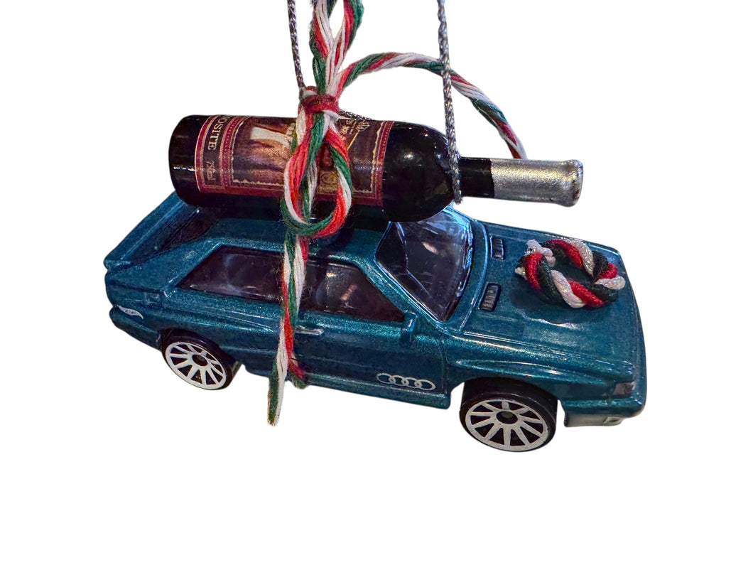 Wine Bottle on Blue Audi Ornament