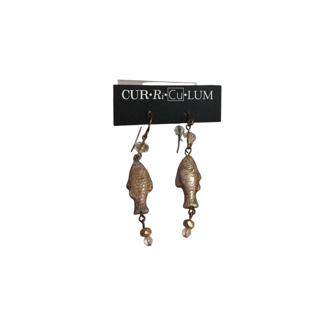 Pink Gold Fish Long Czech Glass Earrings
