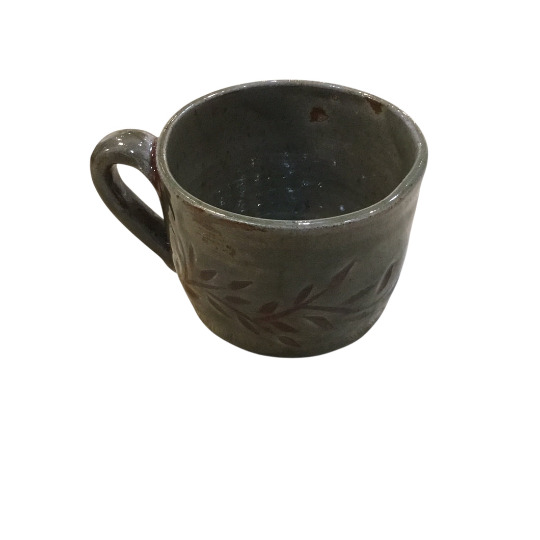 Mug With Leaf Motif -Olive Green