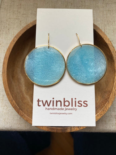 Large Gold Blue Circle Earrings