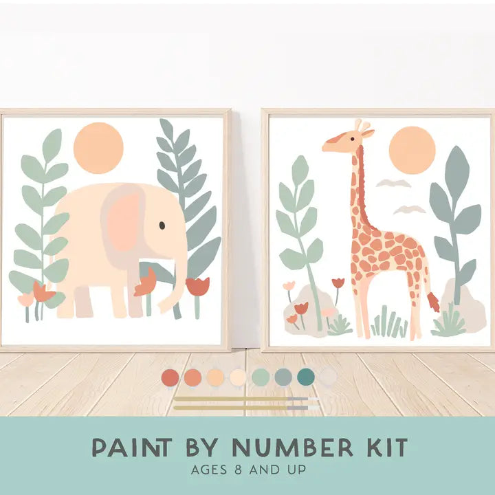 Elephant + Giraffe Paint By Number Kit + Easel For Kids