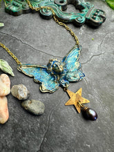 Butterfly Goddess Necklace, Art Nouveau Brass Patina Pendant: 16