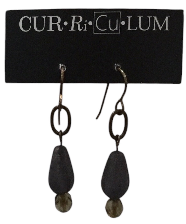 Etched Black Drop Czech Glass Earrings