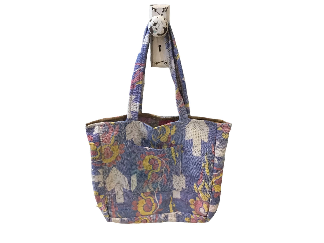 Kantha pocket tote bag/ recycled cotton unique