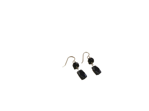 Black rectangle with diamond shape and rondelle Czech bead earrings
