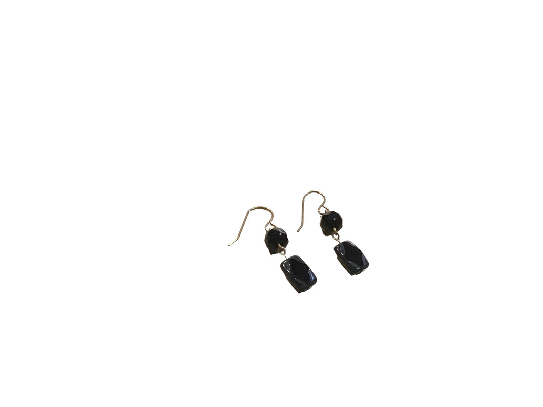 Black rectangle with diamond shape and rondelle Czech bead earrings