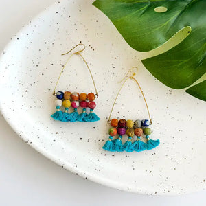 Arched Turquoise Tassel Earrings