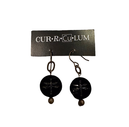 Black Dragonfly Earrings--Czech Glass Beads