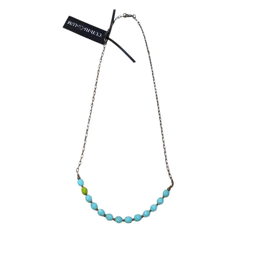 Aqua with One faceted Green Bead Necklace