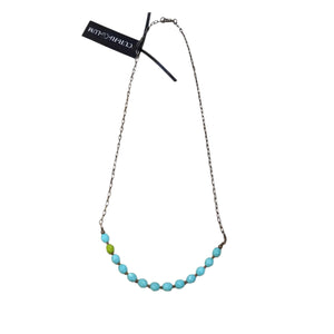 Aqua with One faceted Green Bead Necklace