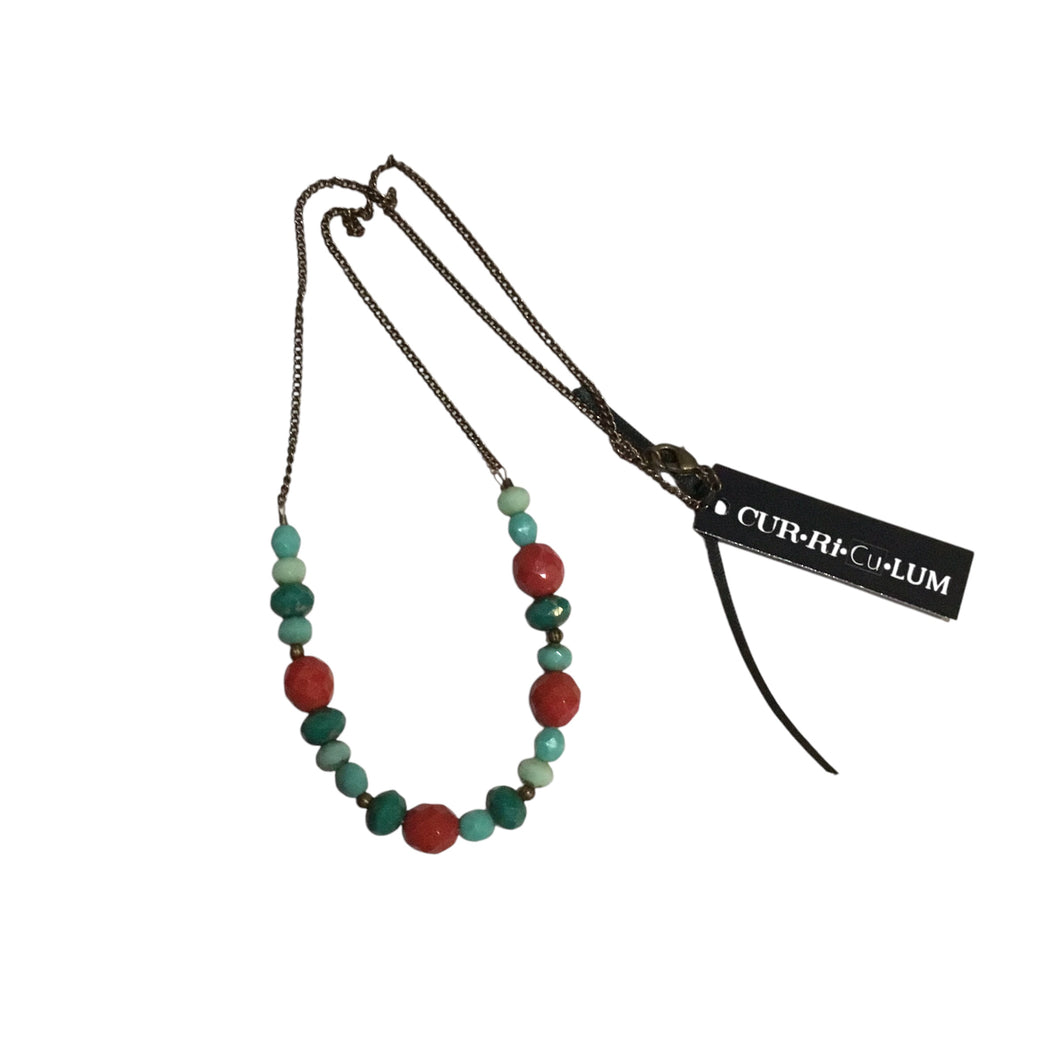 Mixed Red and Aqua Czech Glass Necklace 20