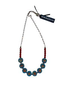 22" Denim Blue Hawaiian Flower Necklace--Czech Glass Beads