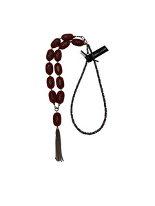 40" Red and Grey Necklace with Tassel and Small Beads--Czech Glass Beads