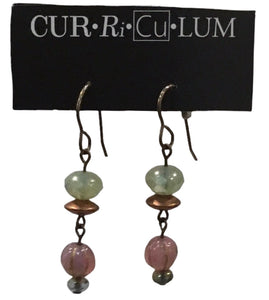 Green and Pink Czech Glass and Copper Disk Earrings