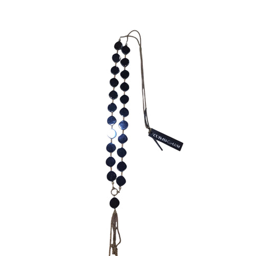 Black Flat Slab Czech Glass Necklace With Tassel