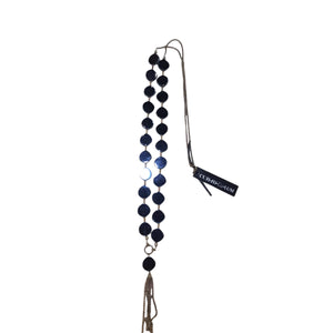 Black Flat Slab Czech Glass Necklace With Tassel