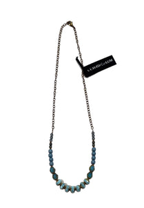 38" Light Blue Kiwi and Mixed Tan Necklace--Czech Glass Beads