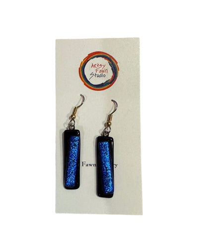 Dichroic Fused Glass Earrings--Long Blue