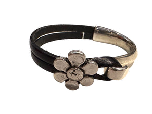 Black Leather Silver Hook Bracelet