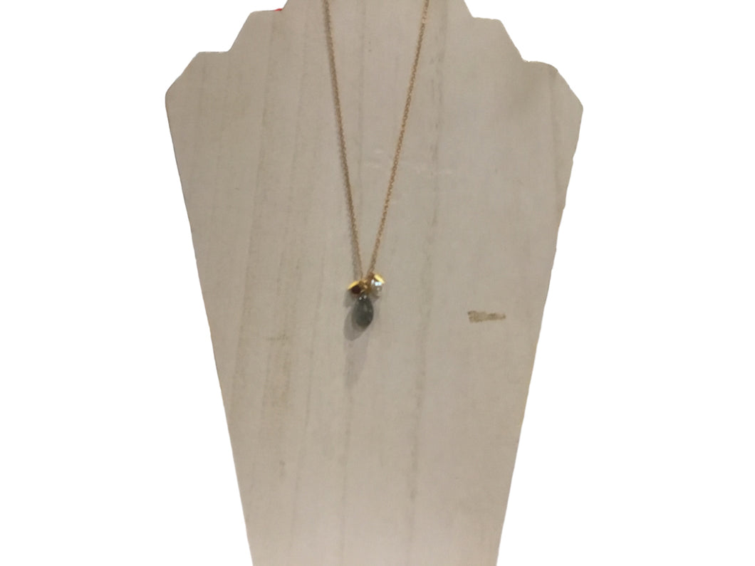 Labradorite, Tourmaline, Pearl, and Brass Maxi Gemstone Pendant