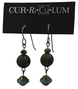 Dark Teal Bronze Wash and Teal Czech Glass Earrings