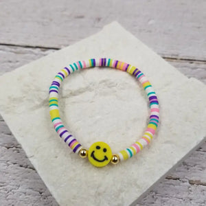 Smiling Face Rainbow Heishi Bracelet - Yellow