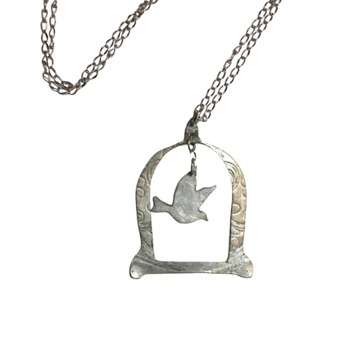 Silver Bird on Stand Necklace