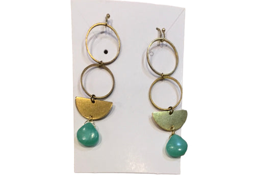 Chrysoprase and Brass Statement Earrings