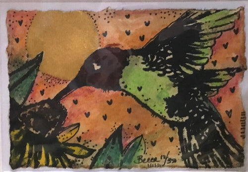 Ruby red throat humming bird gold moon