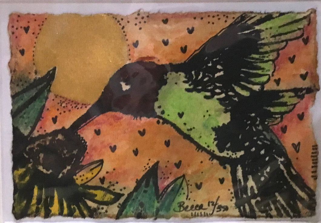 Ruby red throat humming bird gold moon