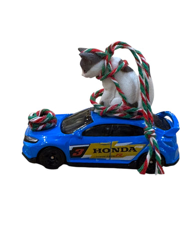 Tangled Cat on Blue Honda Ornament