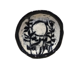 Small Round B&W Sgraffito Dishes