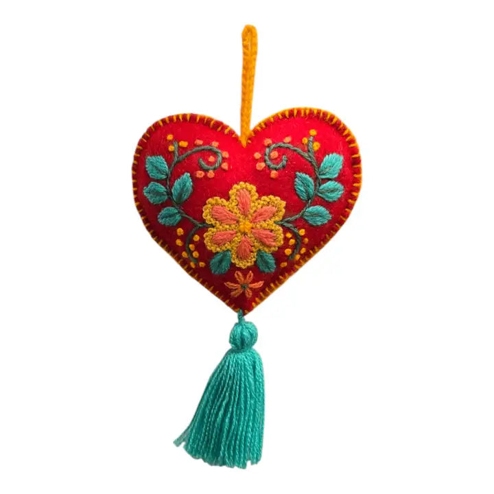 Embroidered Heart Sachet - Red