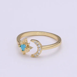 Moon and Stars Gold Ring