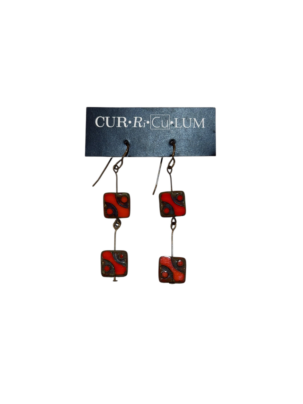 Orange Funky Square x2 Glass Earrings