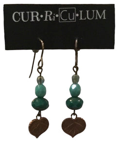 Mixed Teal Czech Glass and Copper Leaf Earrings