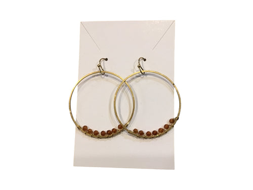Hessonite Garnet and Brass Gemstone Wrapped Earrings
