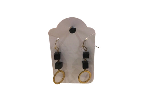 Onyx and Brass Dangle Earrings