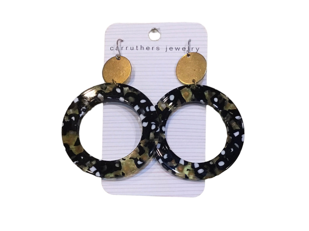 Large yellow, black, white circle earrings