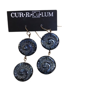 Black Fossil Shell Czech Glass Earrings