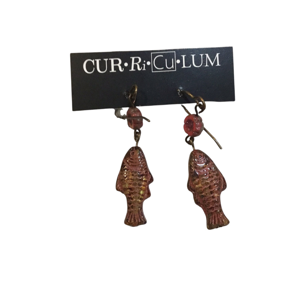 Coral Flower and Fish Czech Glass Earrings