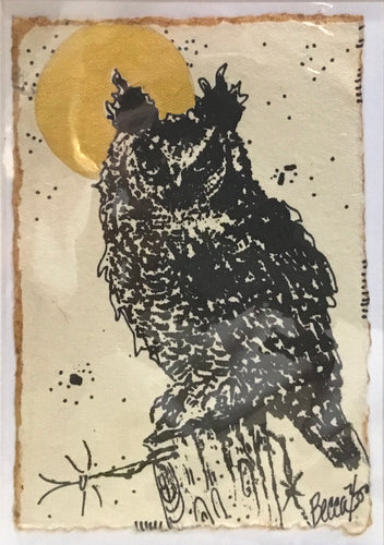 Framed Gold Moon Owl